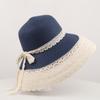 Sombrero de Paja para Mujer Verano Encaje Ala Ancha Sombrero para el Sol de Mujer que Afina el Rostro Estilo Japonés Pequeño Vacaciones Playa Mar Sombrero para el Sol