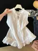 Camisa de Ramio sin Mangas con Bordes de Volantes, Estilo Coreano, Suelta, Adelgazante, Nueva para Verano 2026, para Mujeres Pequeñas