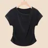 Camiseta Slim Lanjing TencelCamiseta Modal de Manga Curta para Mulheres, Novo Estilo 26 com Gola Diagonal Irregular, Cintura Marcada, Top de Ombro Regular