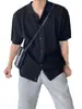 Cardigã masculino de manga curta para o verão com gola de lapela, feito de seda gelada, design simples de botões, nicho, estilo casual maduro, camisa de manga meia-manga lisa