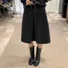 Saia de lã cinza para mulheres, primavera, plus size, para mulheres curvilíneas, novo modelo 2026, saia midi com fenda, cintura alta, saia evasê emagrecedora