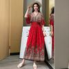 Vestido de Ilha de Manga Curta com Decote V em Viscose Estilo Étnico Tailandês Roupa de Xishuangbanna Vestido de Viagem Verão