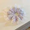 Scrunchie de renda de malha floral roxa estilo coreano para prender o cabelo, acessório de cabelo extra grande