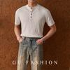 Verão novo suéter de manga curta masculino gola henley torcido slim estilo business camiseta seda gel atacado transfronteiriço comércio exterior