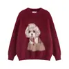 Suéter Suave de Terciopelo de Visón con Cachorro Rojo de Navidad para Mujer, Jersey de Punto Informal para Otoño e Invierno, Nuevo Estilo Pareja para Año Nuevo
