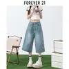 Shorts jeans largos azul claro para mulheres, tendência de verão versátil, novos, cintura alta, soltos, afina a silhueta, retos, cropped