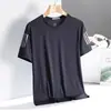 Camisa de Seda Hielo de Verano para Hombre Cuello Redondo Secado Rápido Manga Corta Delgada Transpirable Media Manga Talla Grande Top Deportivo para Hombre Holgado Moderno