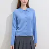 Cardigan de tricô de lã com gola alta, minimalista e elegante, um novo estilo primavera/outono para mulheres, com corte solto e casual e design versátil