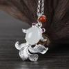 Golden Deer King S925 Prata Lisa Prata Moda Goldfish Uma Corrente Feminina Hetian Jade Sul Anel Vermelho Pérola Conjunto de Corrente
