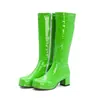 Outono/Inverno 2026 Novas Botas de Pole Dance de Couro Patente Colorido Doce com Zíper Lateral Branco Bico Quadrado Salto Grosso Botas Longas