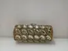 Bolso de Noche Nuevo Modelo Transfronterizo Incrustado de Diamantes Listo para Enviar, Bolso de Diamantes con Estuche Duro Metálico Hueco, Vestido de Banquete de Comercio Exterior