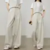 Pantalones Anchos de Lino Estilo Nuevo Similar al Mezclilla para Mujer, Pantalones Largos Casuales Sueltos de Cintura Alta para Otoño, Pantalones Rectos Azules con Caída