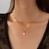 Colar com Pingente Gota d'Água de Pérola Artificial Transfronteiriço Amazon Novo Colar Elegante Retro Personalizado para Mulheres Joias de Nicho