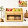 Caja de Almacenamiento de Pan de Bambú con Barandilla Superior Estante de Almacenamiento para Frutas y Verduras Ventana Visible en Encimera Caja de Almacenamiento de Alimentos para Pan