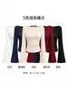 Camiseta Base de Color Liso Adelgazante con Cintura Ceñida, Manga Larga, Estilo Europeo y Americano Chica Picante, de Un Hombro con Manga Acampanada, Larga, para Mujer, Nuevo Estilo 26