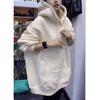 88019 Da Ai Mei Yi Yuan Invierno 2026 Nueva Sudadera con Capucha para Mujer, Forrada de Polar, Verde, Top Casual Holgado, Moderno