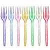 Cuchillo, Tenedor y Cuchara de Cristal Transparente con Polvo Dorado, Cuchillo, Tenedor y Cuchara Desechables para Fiesta, Fiesta de Cumpleaños, Decoración de Fiesta, Tenedor para Pastel y Postre
