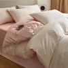 Conjunto de cama de quatro peças 100% algodão, algodão lavado, respirável, confortável, inspirado em dopamina, design vibrante color-block, disponível para dropshipping