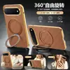 Compatible con Huawei Pura X View, funda de teléfono de cuero texturizado electrochapado magnético con soporte giratorio de 360 grados, funda de cuero liso anticaídas
