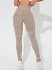 Pantalones de yoga ajustados sin costuras europeos y americanos transfronterizos, lavados a la arena, de secado rápido, de cintura alta, realzan los glúteos, para correr, deportes, fitness, pantalones de longitud 7/8
