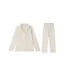Conjunto de ropa de casa para mujer de seda de morera con botones, corte holgado, de frente abierto, pijama de manga larga, ropa de estar de color liso