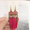 Brincos de Pena Boêmios Transfronteiriços, Moda Retrô Personalizada, Estilo Étnico Minoritário de Yunnan, Brincos Longos com Franjas