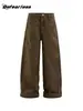Pantalones de Trabajo Estilo Retro Americano Lavado Especial Desgastado Marca de Moda Unisex Holgados Casual Pierna Ancha Largos