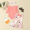 Novo Conjunto de Macacão de Algodão para Bebê, Estilo Primavera e Outono, Macacão de Manga Longa com Estampa de Coração e Laço, Conjunto de Calça Longa