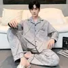 Pijama de Otoño para Hombre, Cárdigan de Manga Larga 100% Algodón, Cómodo Conjunto Casual de Primavera y Otoño para Hombre, Talla Grande, Holgado, Ropa de Casa