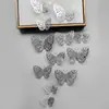 Decoración de mariposa de papel con simulación tridimensional 3D, accesorios de joyería de mariposa hueca tridimensional con textura metálica, pegatinas de pared para el hogar al por mayor