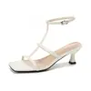 Nuevas sandalias de verano estilo francés con punta abierta para mujer, color nude, sandalias de tacón alto elegantes y sexys, sandalias romanas de una tira para mujer