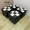 Taburete de Cuero Negro Ft Bolsa Suave Blanca Taburete de Cuadros Pequeños Taburete Bajo Probador de Puerta Taburete para Cambiarse los Zapatos Individual Sala de Estar Más Almohadilla