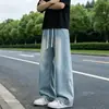 Calça jeans masculina estilo americano com lavagem de seda gelada, estilo fino para primavera e outono, marca da moda, calça masculina casual solta de perna reta, calça plus size para meninos