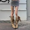 Botas por Encima de la Rodilla para Mujer Otoño e Invierno 2025 Botas de Ante Caqui de Punta para Mujer Tacón Grueso Look Adelgazante Botas Plisadas