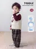 Chaleco estilo coreano para outfit de invierno para niños, chaleco de plumón de pato blanco, camiseta interior, pantalones a cuadros, ropa para niños