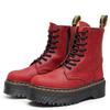 Botas de Motocicleta de 8 Ojales con Suela Gruesa de Primera Capa Transfronterizas para Mujer 1460 Cierre Lateral Rojo Crazy Horse Botines de Cuero Genuino Suela de Plataforma Ropa de Trabajo