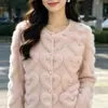 Cardigan de Pelúcia Branco Elegante com Bordado de Pedrarias e Strass Pesado para Mulheres, Tricô de Gola Redonda, Novo Estilo Inverno 2026