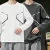 [Compra uno y llévate otro gratis] Camiseta de manga larga fina de otoño para hombre, elástica, corte holgado, informal moderna con cuello redondo, camiseta básica