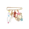 Broche versátil estilo vacacional europeo y americano con tema oceánico, colgante de concha, estrella de mar y perla artificial - suministro al por mayor