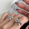 Anillo de flor hueca de plata de ley 925 para mujer, moderno y distintivo, con lazo, estilo sencillo y abierto.