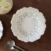 Prato de Tigela Floral Azul Retrô Francês Prato de Cerâmica Tigela de Cerâmica Renda de Alto Valor Prato de Sobremesa Tigela de Salada
