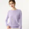 Camiseta básica de punto de cachemira, suéter de manga larga de color liso a la moda, simple y suave, cuello redondo cómodo para mujer, otoño e invierno