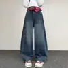 Calça Jeans Feminina 2026 Outono Novo Estilo, Calça Curva Patchwork para Crianças de Tamanho Médio e Grande, Calça de Pernas Largas, Calça Harem Solta, Calça Longa de Primavera e Outono