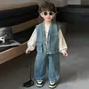 Conjunto de Primavera y Otoño para Niños 2029 Nuevo Chaleco de Mezclilla Elegante para Niños Versión Coreana Conjunto de Tres Piezas para Bebé de Otoño