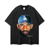 Regata Oversized Lavada de Manga Curta Estampada Estilo Vintage Streetwear Transfronteiriça