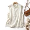 Em estoque 2024 Novo Estilo Colete Fivela de Pérola Novo Estilo Chinês Branco Cremoso Jacquard Colete Primavera