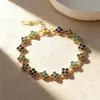 Pulsera Colorida de Acero Inoxidable con Diamantes Moda Trébol de Cuatro Hojas de la Suerte para Mujer L Acero de Titanio Chapado en Oro Pulsera de Alta Calidad Antidesvanecimiento