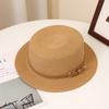 Sombrero de Protección Solar para Playa Sombrero de Sol Británico Sombrero de Paja de Verano para Damas Sombrero Decorativo de Cinta de Copa Plana Fabricante
