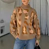 Bestseller Transfronteiriço Europeu e Americano Suéter Pulôver de Moda Casual Solto com Gola Alta Estampa de Leopardo Maillard Estilo de Rua Individualista Digno de Foto