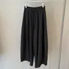 Calça casual feminina estilo coreano em linho Tencel texturizado com perna curva, outono, estilo relaxed old money, calça de perna larga versátil e fluida